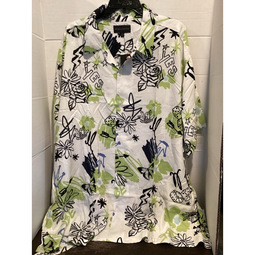 T100-Men’s No Boundaries White Graffiti Button Up shirt Size 5 X Large